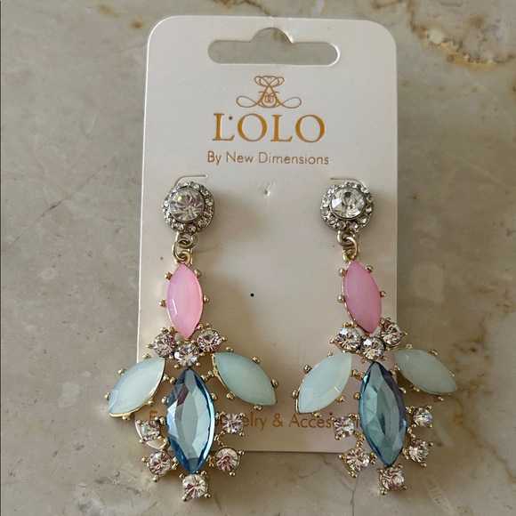 L’OLO by new dimensions Jewelry - Pink & Blue Crystal Cluster Drop Earrings